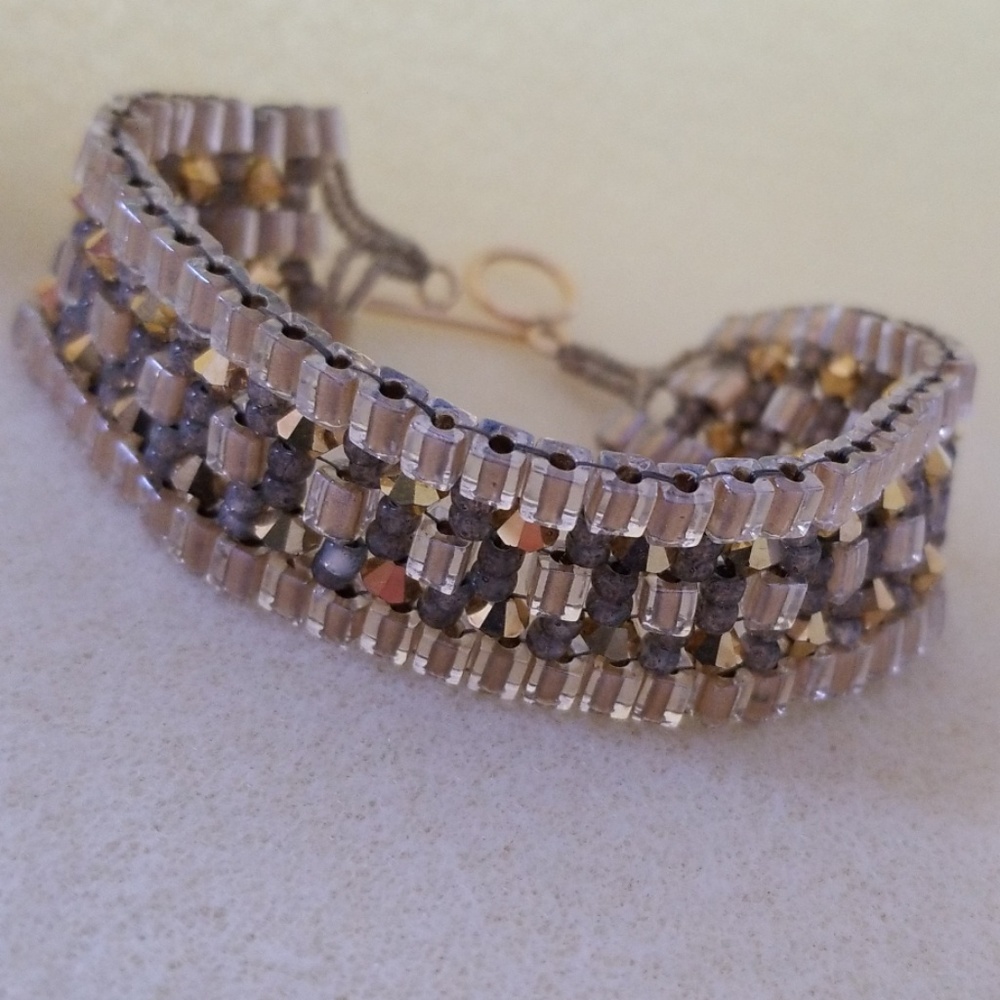Handmade 14kt Gold Peyote Stitch Bracelet Cuff - Picture 2 of 8